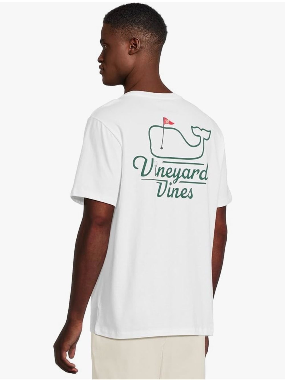 Vineyard Vines White Tee with Green Whale and Red Flag